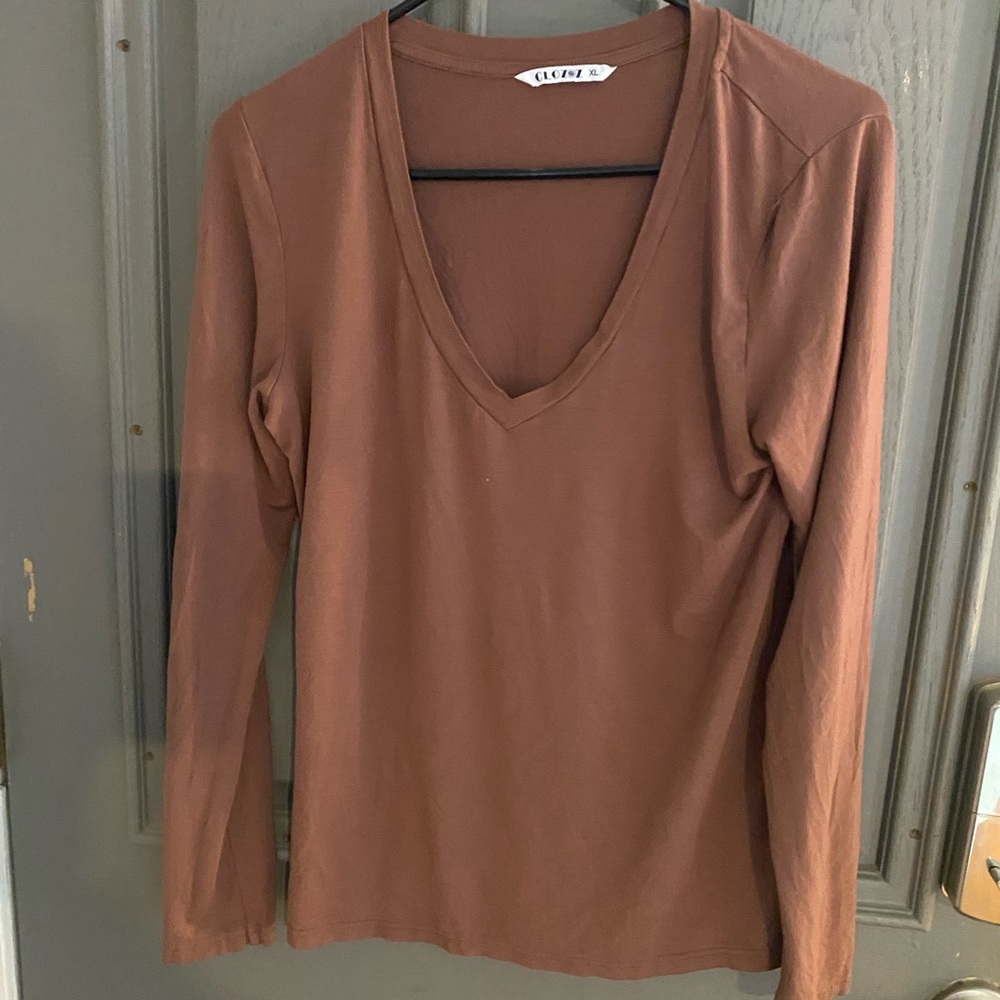Aerie Chestnut V-Neck Long Sleeve Tee